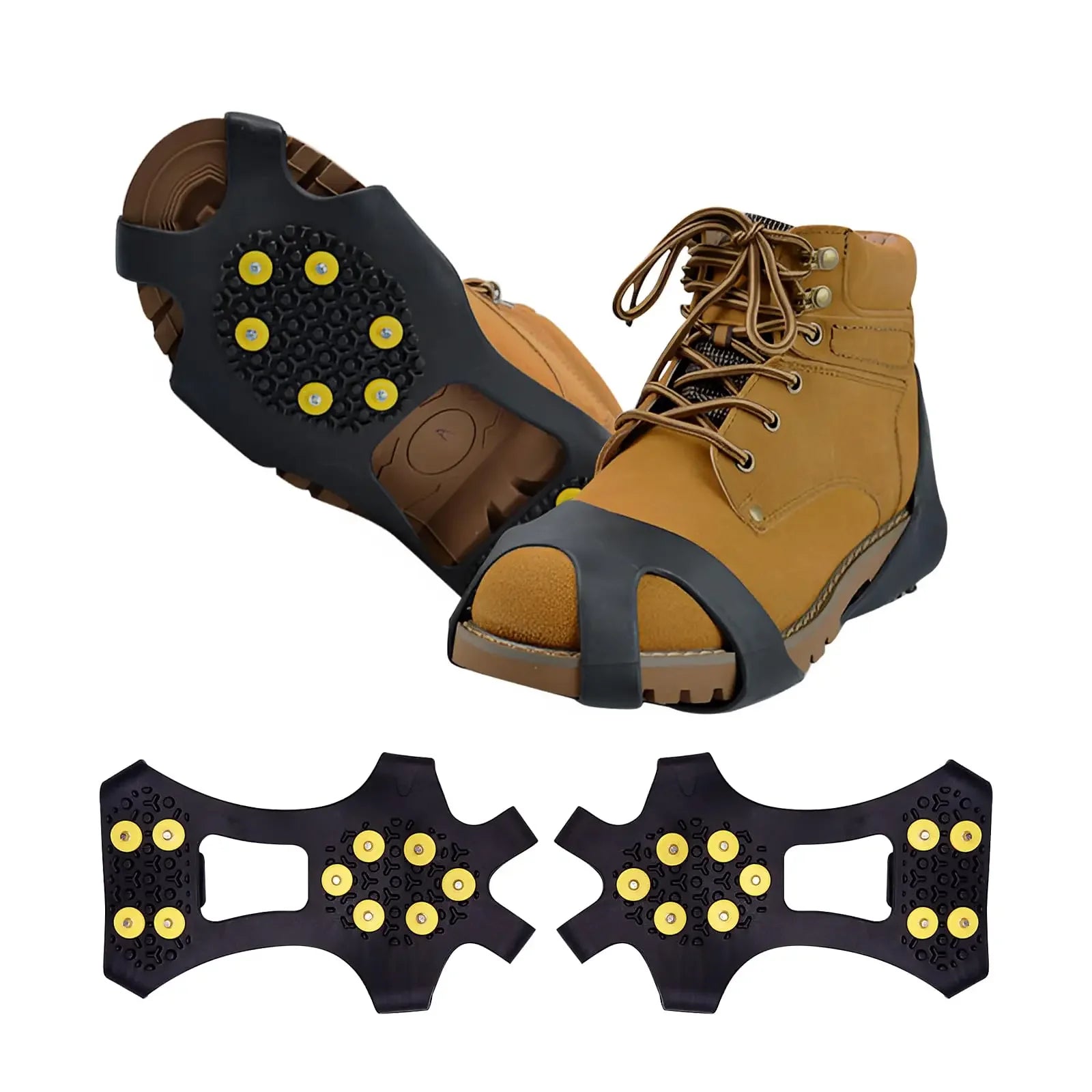 10-Tooth Ice Crampons Anti-Slip Mountaineering Cleats for Hiking & Snow — Fits Shoe Sizes 25–48 (S–XL)