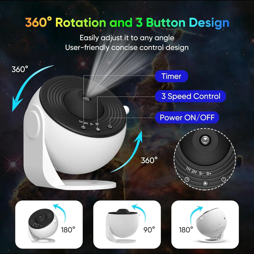 12-in-1 Galaxy Projector Night Light 360° Rotating HD Starry Sky Lamp for Bedroom, Kids & Adults, Adjustable Focus & Auto-Off Timer