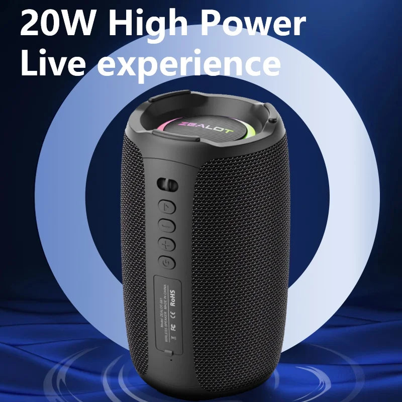 20W Wireless Portable Bluetooth Speaker with 3000mAh Battery, Outdoor Subwoofer, EQ Modes and Dual Pairing