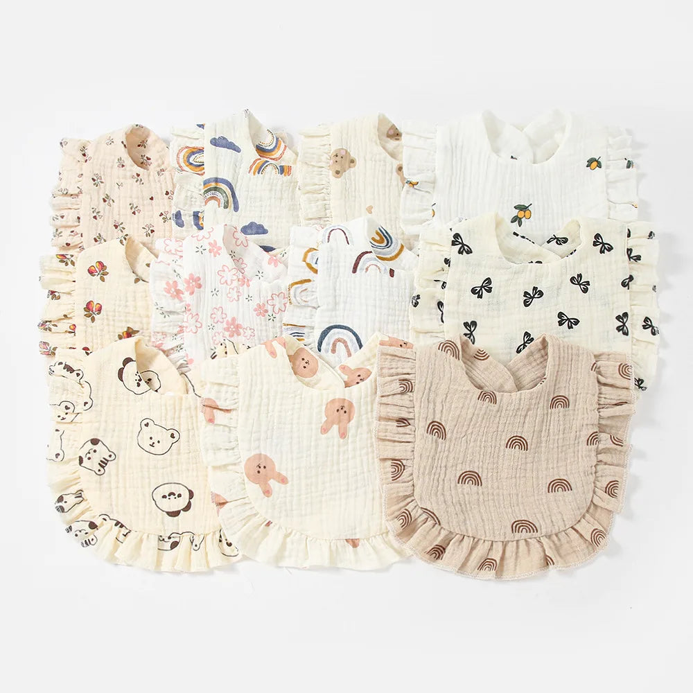 Muslin Cotton Baby Bibs & Burp Cloths - Ruffle Bandana Drool Bibs for Newborns