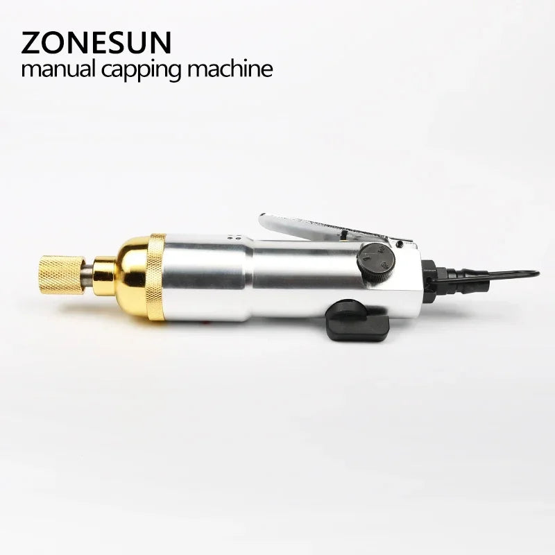 Pneumatic Handheld Bottle Capping Tool 10-50mm (0.39-1.97 in) Air Screwdriver Bottle Capper with 2 Metal & 4 Rubber Heads