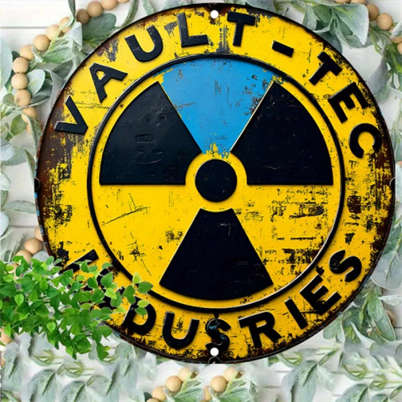 Vintage Retro Round Metal Tin Sign - Radiation Symbol Wall Art with Pre-Drilled Holes