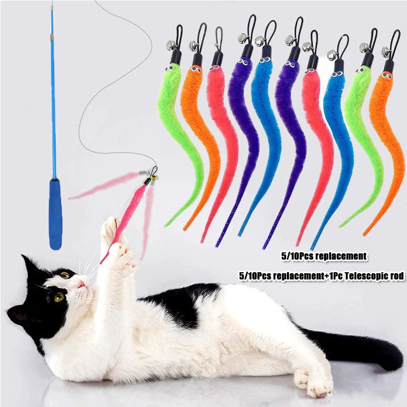 Plush Caterpillar Replacement Heads for Cat Wand, Interactive Plush Worm Toy Accessory, Pack of 5/6/10/11