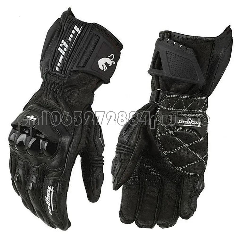 Unisex Leather Motorcycle Riding Gloves - Racing Motorbike Gloves with Protective Padding, Adjustable Strap - Black/White/Red