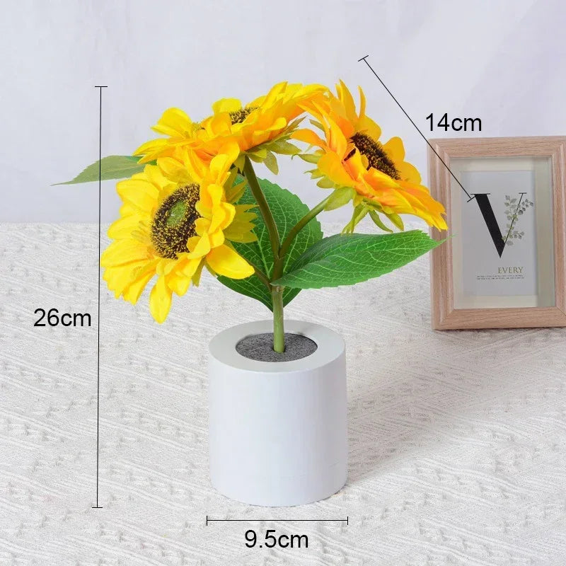 Rechargeable Sunflower LED Night Light USB Bedside Table Lamp Warm Light (3-LED)