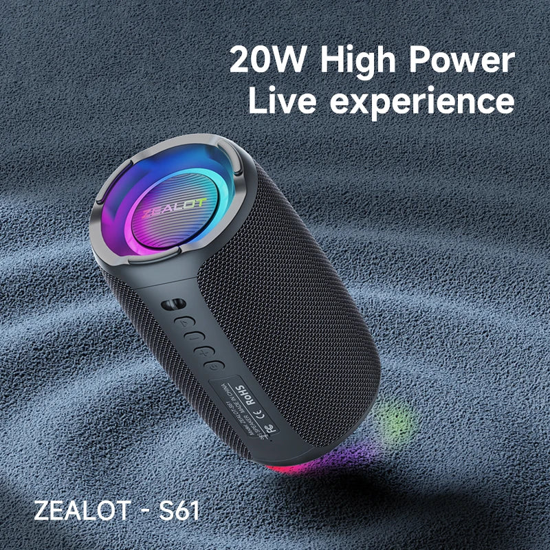 Portable Bluetooth Speaker 20W — IPX6 Waterproof, Bluetooth 5.2, 12H Battery, Outdoor Bass