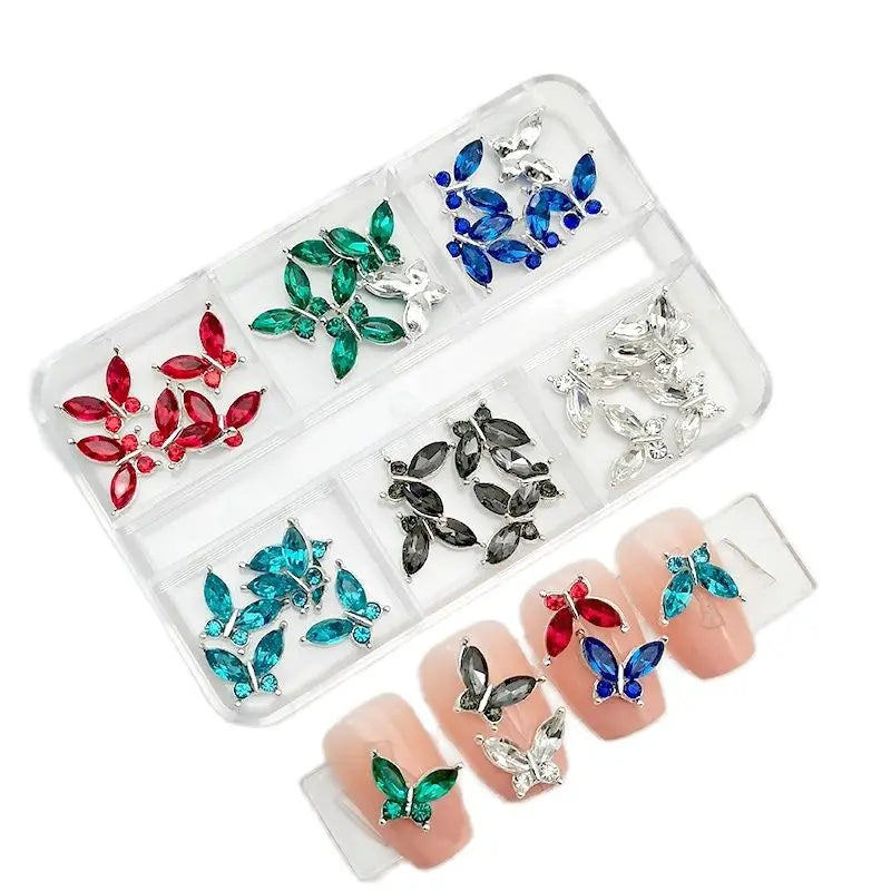 6-Grid Nail Rhinestone Kit – Saturn, Planet & Cross Crystal Nail Charms for Nail Art