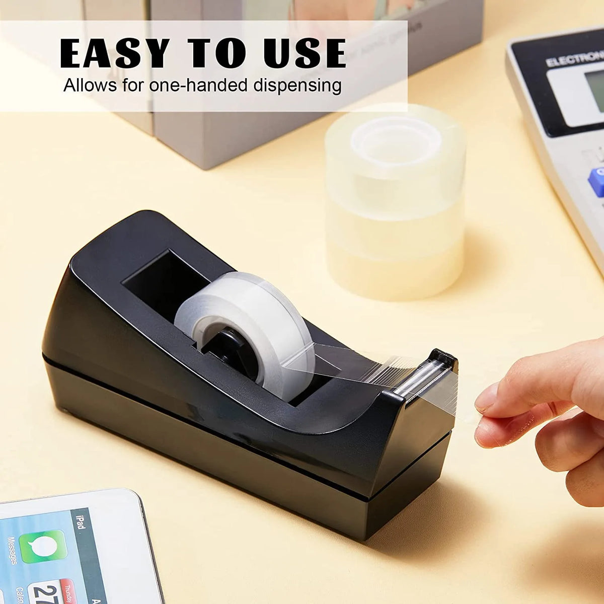PVC Desk Tape Dispenser with Non-Slip Base – Desktop Tape Holder for Home, Office & School