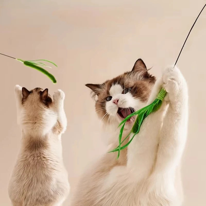 Interactive Feather Wand Cat Toy — 50 cm (19.7 in) Long Pole Teaser Stick with Bite-Resistant Feathers & Rattle Sound for Kittens