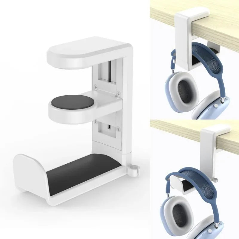 2-in-1 Gaming Headset & Controller Stand - Adjustable Desk Edge Hook Headphone Hanger with Rotating Support