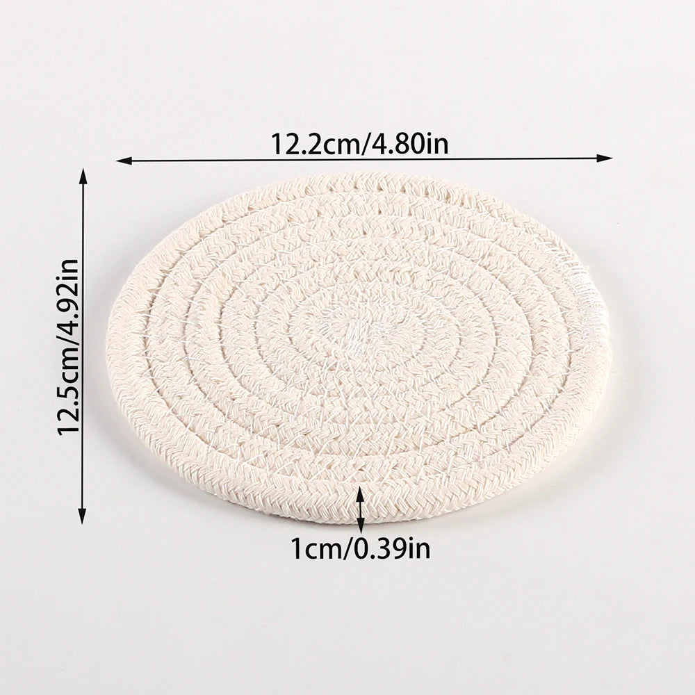 Woven Cotton-Linen Drink Coaster - Heat Resistant, Absorbent Cup Mat for Tabletop Protection