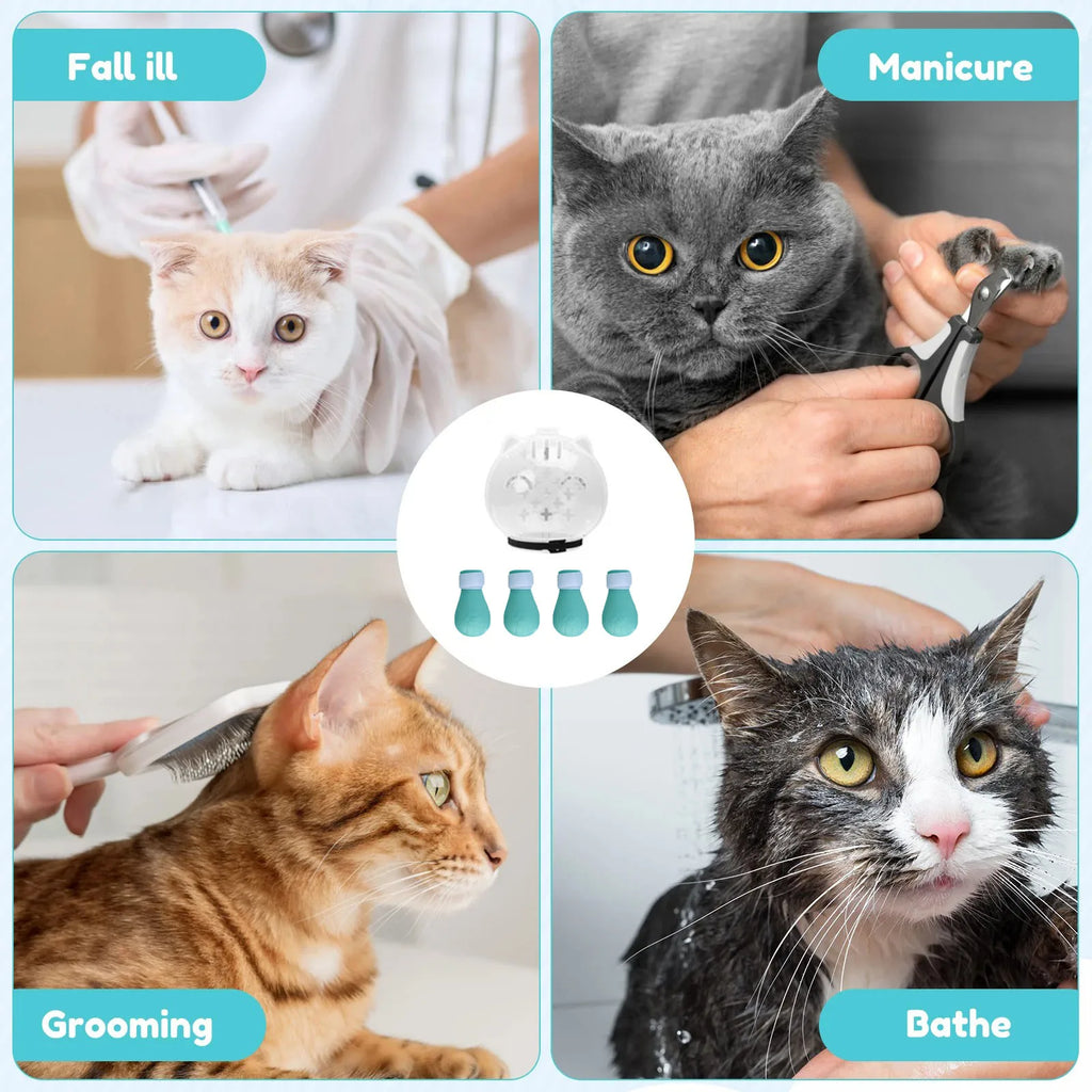 Cat Muzzle & Silicone Paw Boots Set – Breathable Anti-Bite Anti-Lick Grooming Hood for Cats (M / L)