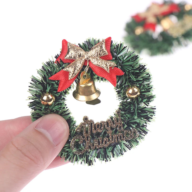 Mini Christmas Wreath for Dollhouse Hanging Garland with Bow & Bell