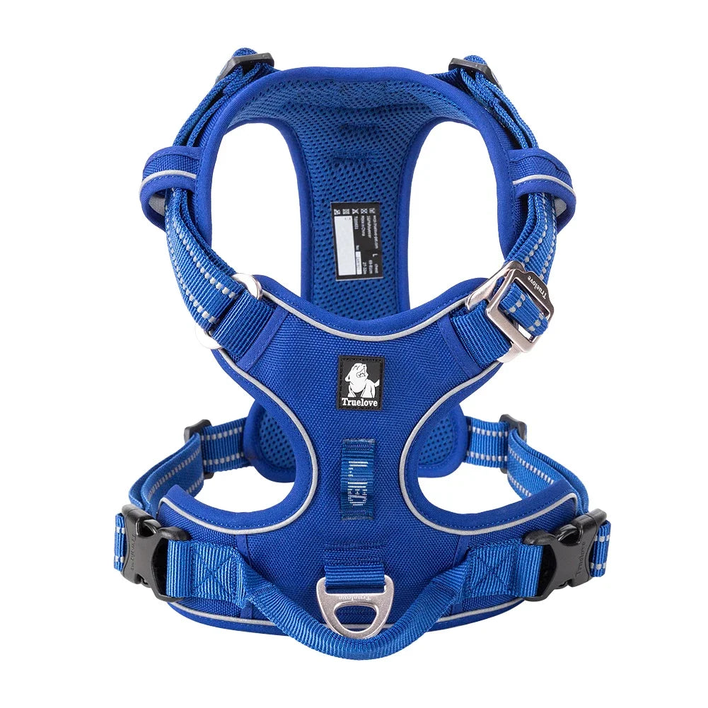 Adjustable Padded Dog Harness with Handle – Reflective Nylon, Front & Back Leash Attachments, Quick-Release Vehicle Safety Harness
