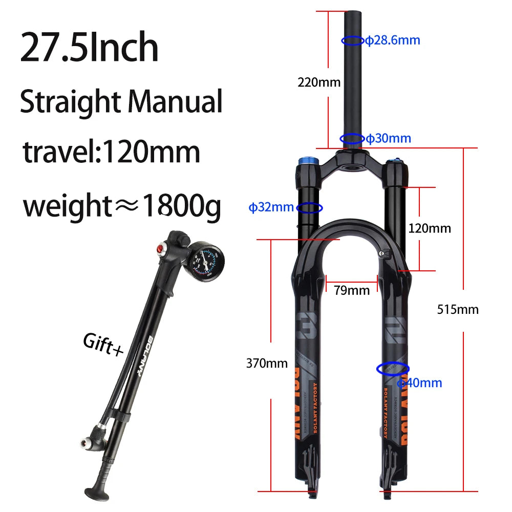 120mm (4.7in) Travel Mountain Bike Air Fork 27.5/29 in, 32mm (1.26in) Stanchion Magnesium Alloy Suspension - Orange