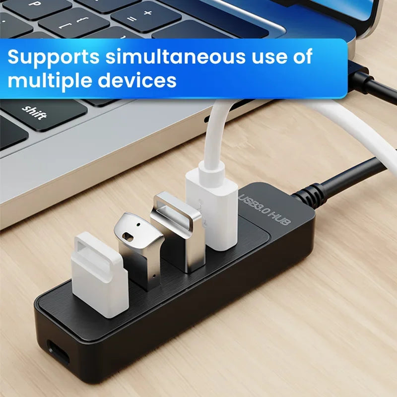 4-Port USB 3.0 Hub – USB-A & USB-C Multi-Function Expansion, Plug & Play