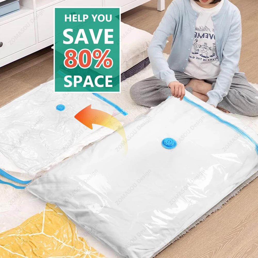 Reusable Vacuum Storage Bags — 1–24 Pack Space-Saving Compression Bags for Clothes, Blankets & Travel (11.8–51.2 in / 30–130 cm)