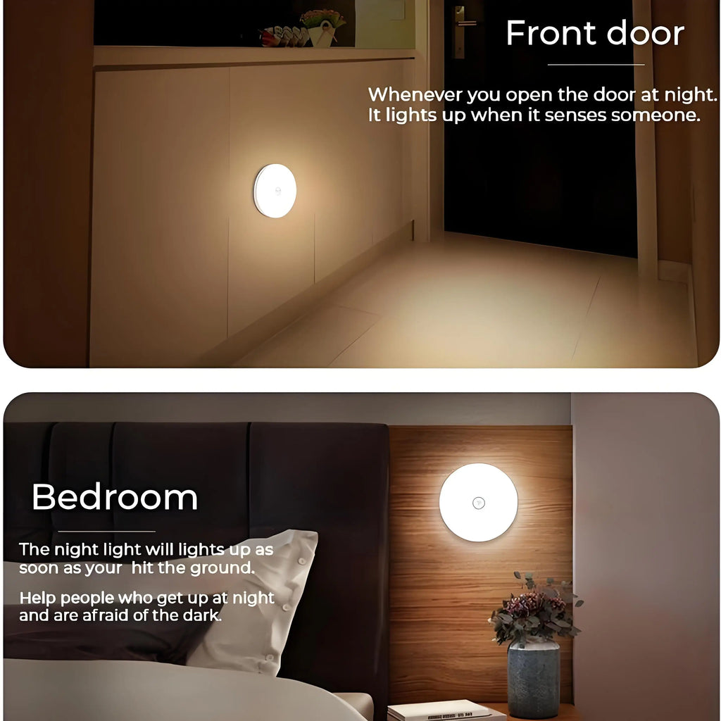 2-Pack LED Motion Sensor Night Light – USB Rechargeable, Magnetic Auto On/Off, Warm & White