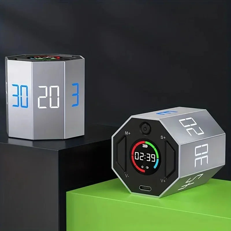 Pomodoro Flip Cube Timer - Magnetic Digital Visual Timer, Rechargeable USB-C, Silent Alarm for Study & Office Productivity