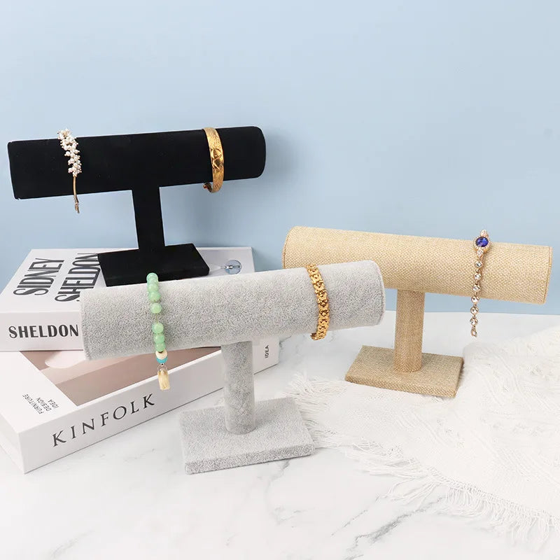 Velvet T-Bar Jewelry Display Stand - Bracelet, Watch & Necklace Organizer (24 x 7 x 14 cm / 9.45 x 2.76 x 5.51 in)
