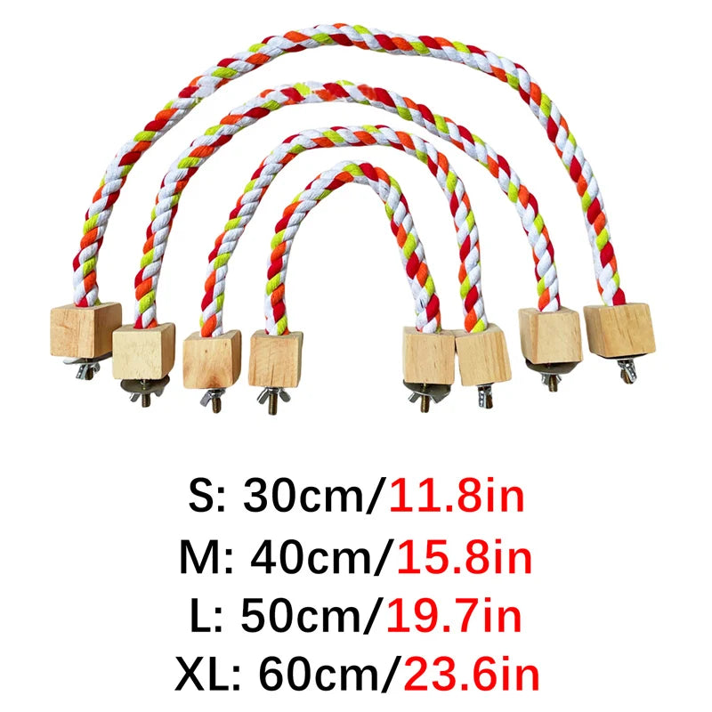 Colorful Cotton Rope Parrot Toy with Wooden Perch and Elastic Climbing Swing for Parrots & Small Birds