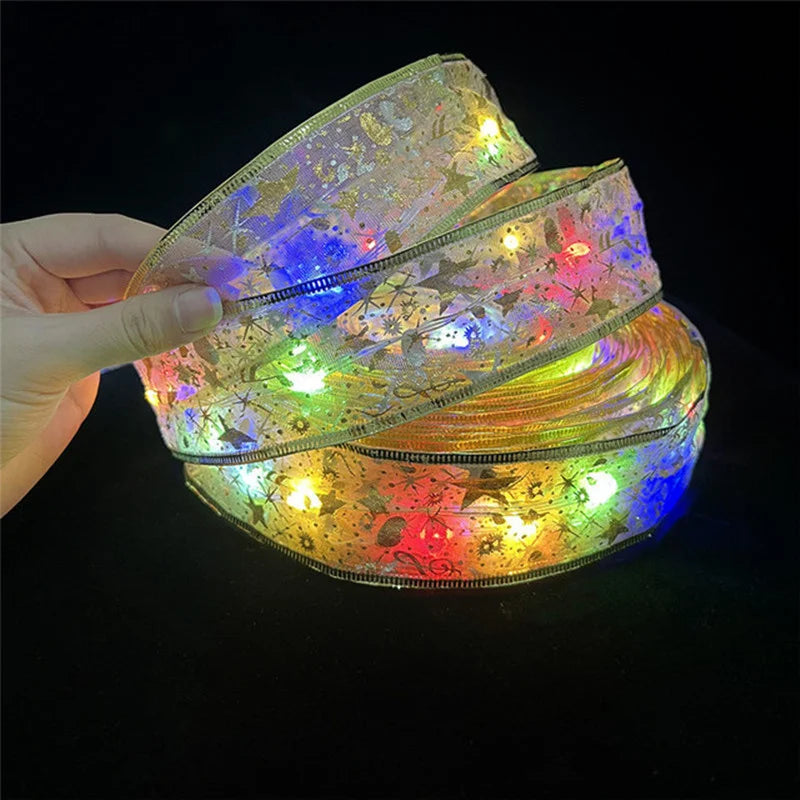 Christmas Ribbon LED Fairy Lights – 2m/5m/10m (6.6ft/16.4ft/32.8ft) Battery-Powered Ribbon String Lights for Home, Tree & Holiday Decor