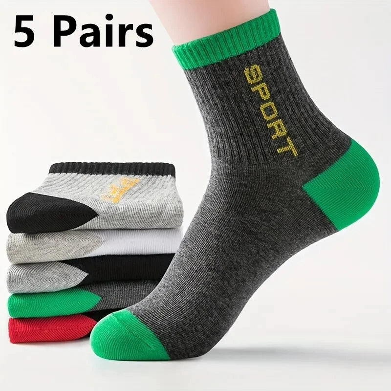 Men's Breathable Sports Crew Socks, 3/5/10 Pairs, Polyester-Cotton Anti-Odor Sweat-Absorbent