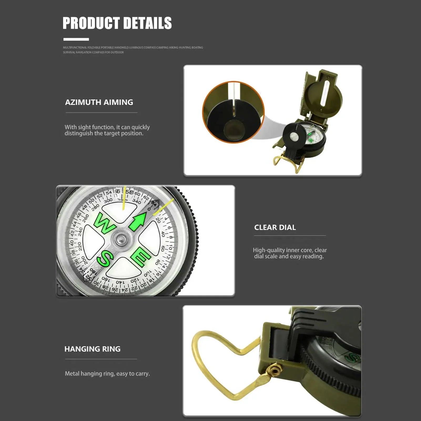 Waterproof Metal Sighting Compass – High-Accuracy Lensatic Compass for Hiking, Mountaineering & Survival