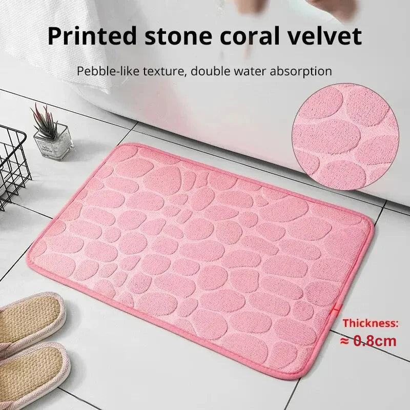 Embossed Memory Foam Bath Rug – Anti-Slip Microfiber Pebble Floor Mat, 1-Pack