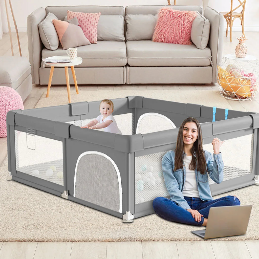 Foldable Baby Playpen & Ball Pit Indoor Play Yard – Safe Play Fence for 6 Months–6 Years, 120 x 120 x 68 cm (47.2 x 47.2 x 26.8 in) or 150 x 150 x 68 cm (59.1 x 59.1 x 26.8 in)