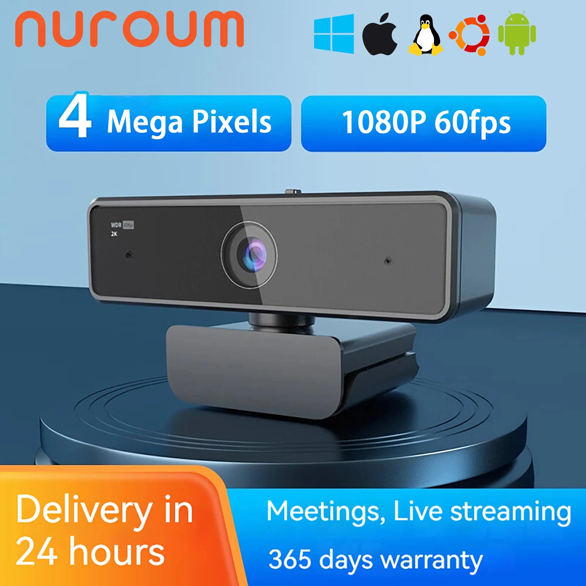 1080P FHD 60FPS Webcam with Microphone & Privacy Cover — 90° Wide-Angle USB Plug-and-Play for PC, Mac & Laptop