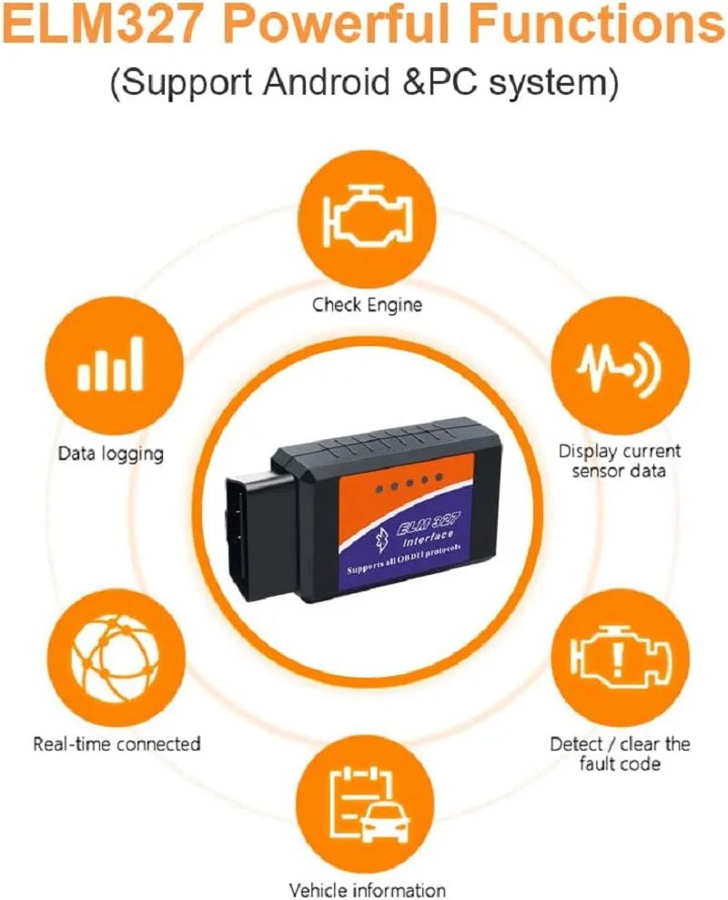 ELM327 OBD2 Bluetooth Code Reader - Car OBD-II Diagnostic Scanner & Fault Detector