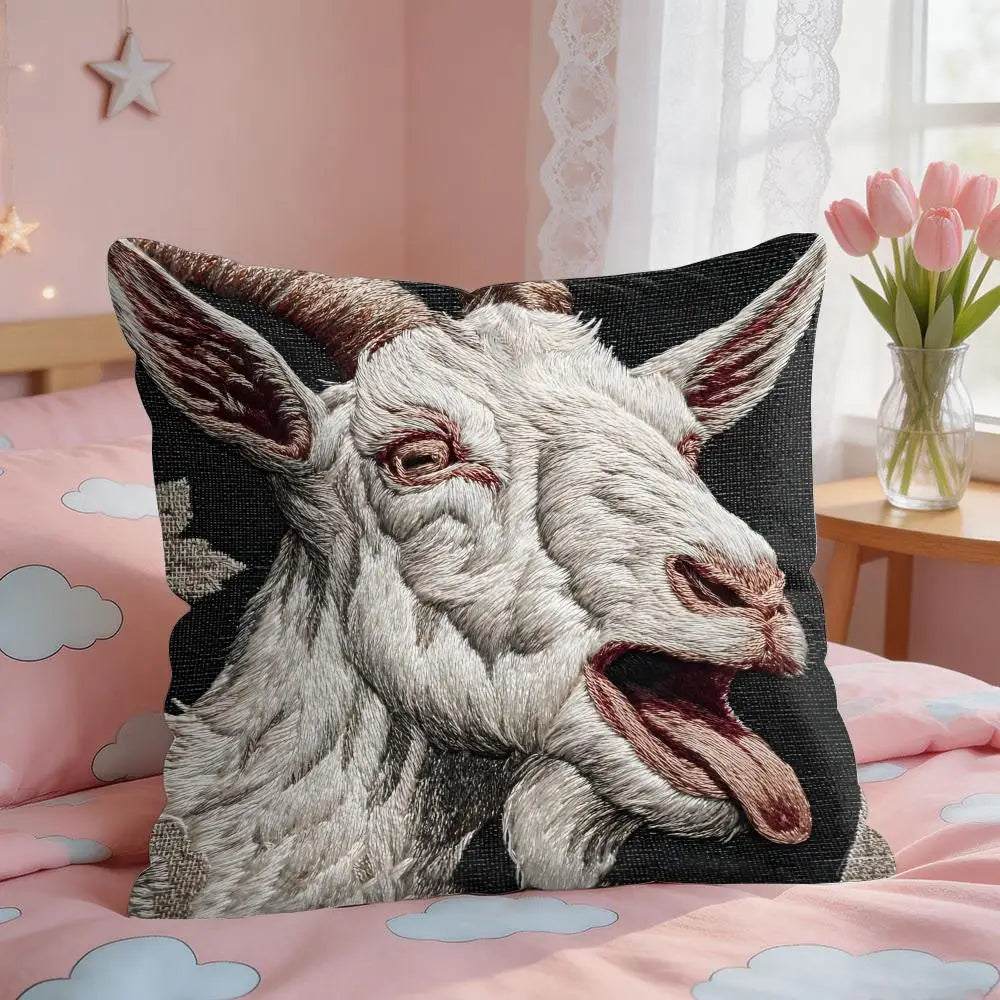 Spooky Goat Face 2D Short Plush Square Cushion Cover 16x16 in (40x40 cm) Sofa Throw Pillow Case