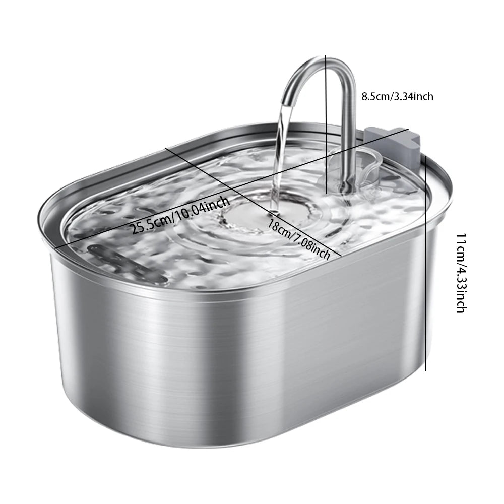 3.2L (108 oz) Stainless Steel Automatic Pet Water Fountain – USB Rechargeable, Ultra-Quiet 20 dB Pump, Double Filter for Cats & Dogs, Motion Sensor