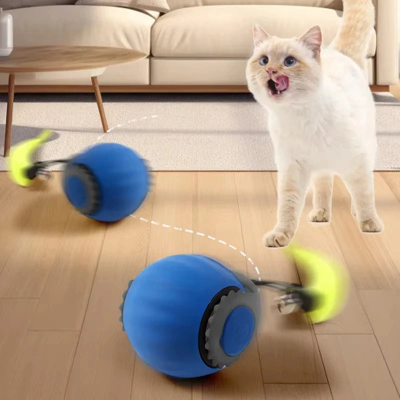 Rechargeable Interactive Rolling Cat Toy with Faux Tail - Motion-Activated Ball for Cats & Small Dogs