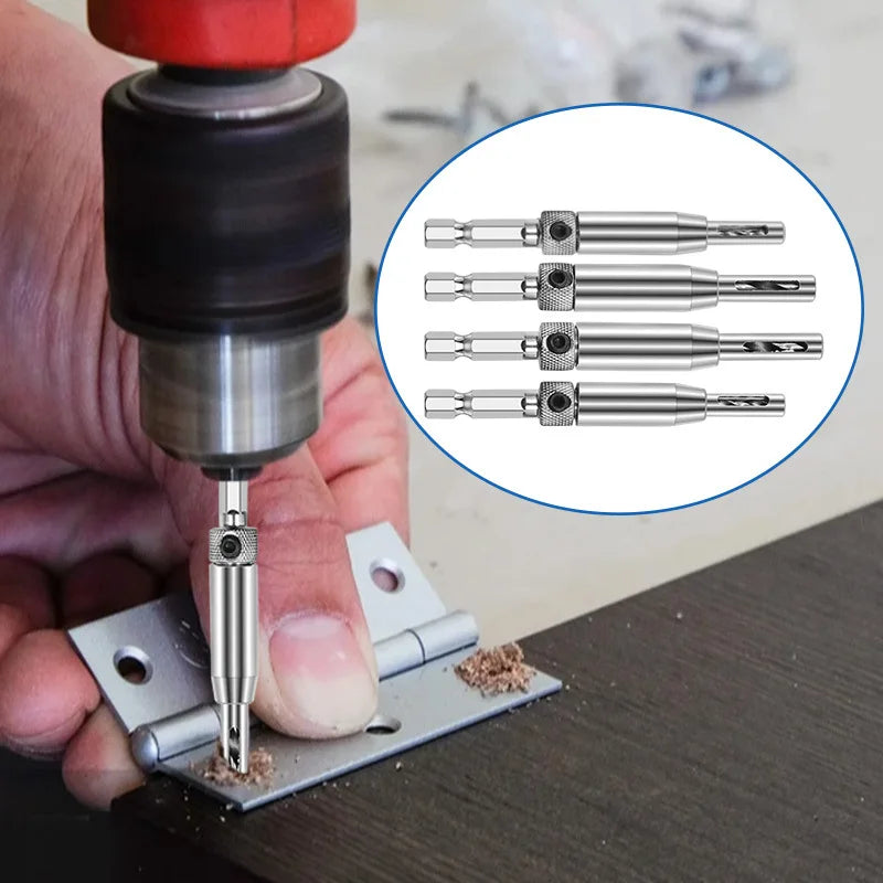 HSS Self-Centering Hinge Drill Bit for Door & Cabinet 1pc 5/64–1/4 in (2.0–6.3 mm) Wood Reaming & Countersink Tool