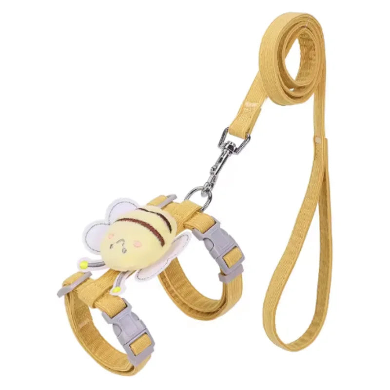 Bee Print Cotton Dog Harness with Back Leash Attachment — Quick-Release Walking Harness for Small to Medium Dogs