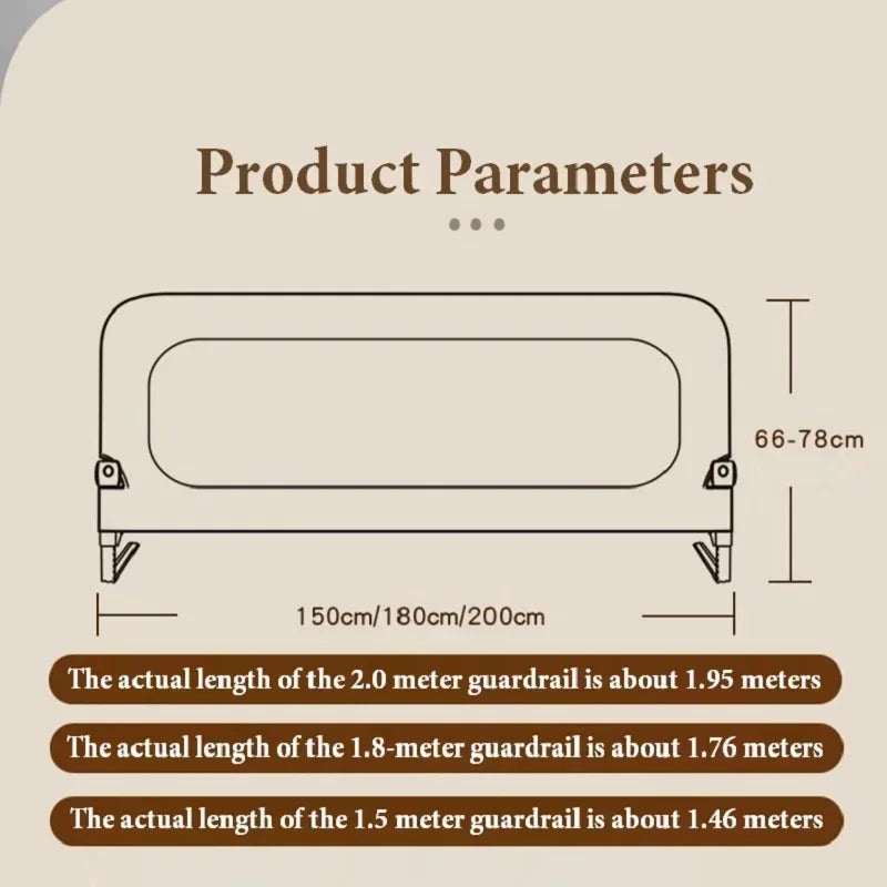 Adjustable Baby Bed Guardrail Anti-Fall Safety Rail – Portable Crib/Bassinet Barrier (1.2 m / 47 in, 1.5 m / 59 in, 1.8 m / 71 in, 2.0 m / 79 in)