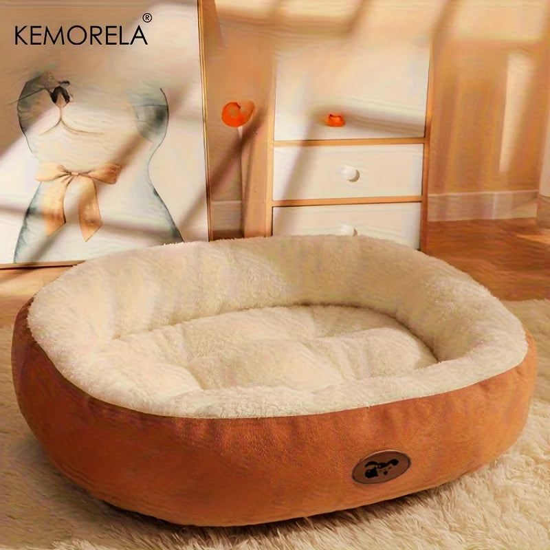 Plush Oval Pet Bed for Dogs & Cats — Thickened Machine-Washable All-Season Cushion for Small, Medium & Large Breeds