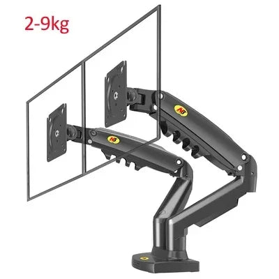 Gas Spring Dual Monitor Desk Mount 10-27 in (25-68 cm), 2-9 kg per Screen, 360° Rotation, VESA 75x75/100x100