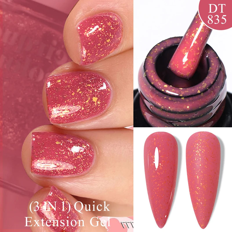 7ml Quick Extension Gel Nail Polish – Glitter Pink, Gold, Purple, Milky White | UV/LED Builder Gel for Nail Extensions
