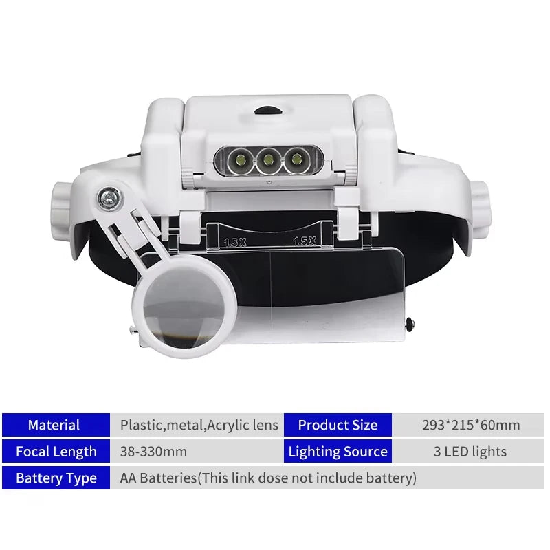 LED Headband Magnifier 1.5x/2x/2.5x/3x/3.5x/8x Hands-Free Magnifying Glasses for Jewelry, Watch & Electronic Repair