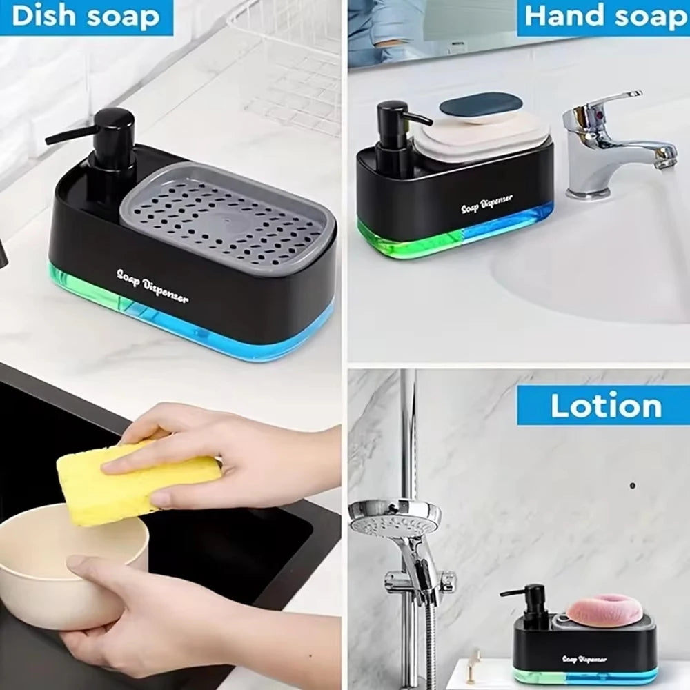 3-in-1 Soap Dispenser Set with Sponge Holder – Dual Countertop Hand & Dish Pump Organizer for Kitchen Sink