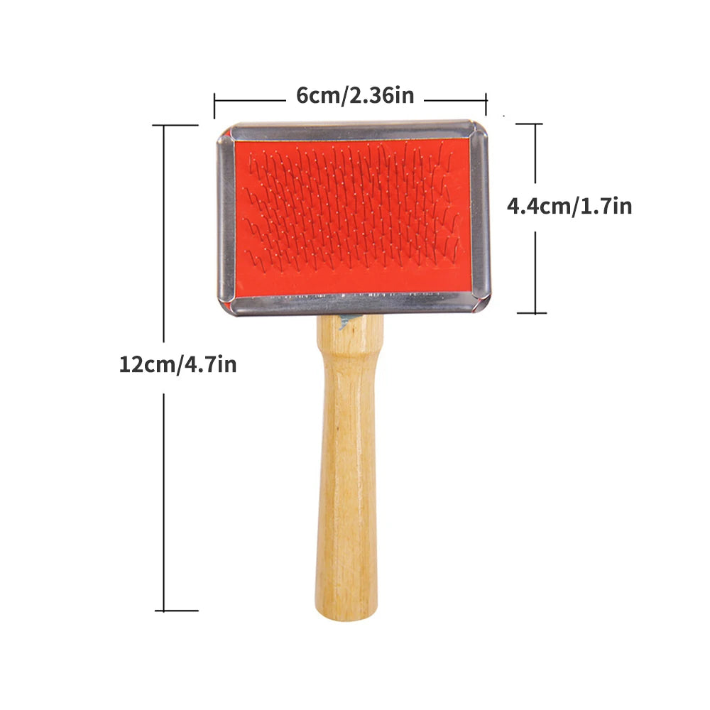 Pet Grooming Needle Comb with Wooden Handle – Stainless Steel Massage Brush for Dogs & Cats, Removes Loose Hair & Detangles