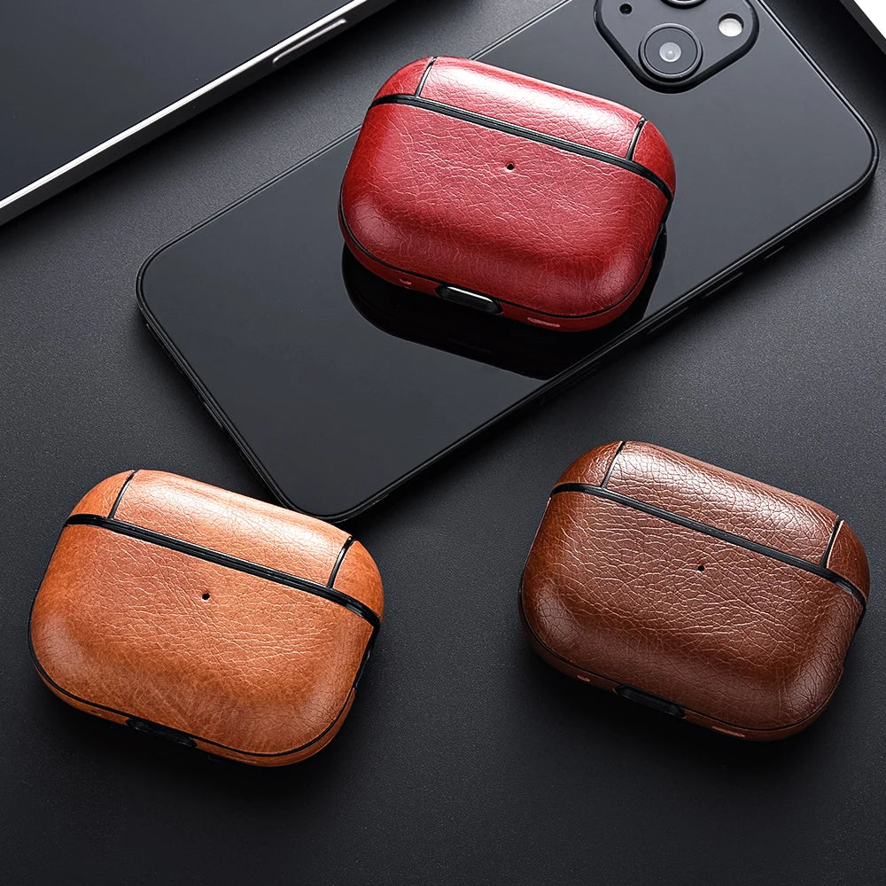 Leather AirPods Case Protective Cover Compatible with AirPods Pro, Pro 2, Pro 3, AirPods 3 & AirPods 4 (USB-C Compatible)