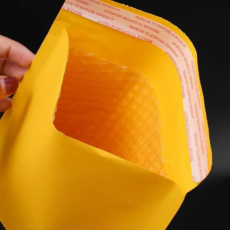 Kraft Paper Bubble Mailers – Self-Seal Waterproof Padded Envelopes, Yellow, Multiple Sizes (11×13–18×23 cm / 4.3×5.1–7.1×9.1 in), Pack of 10/20/30/50