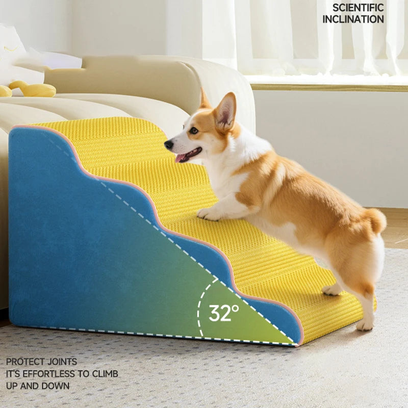 3/4-Step Pet Stairs Memory Foam Ramp for Small Dogs & Cats - Removable Washable Cover, Non-Slip Sofa Ramp