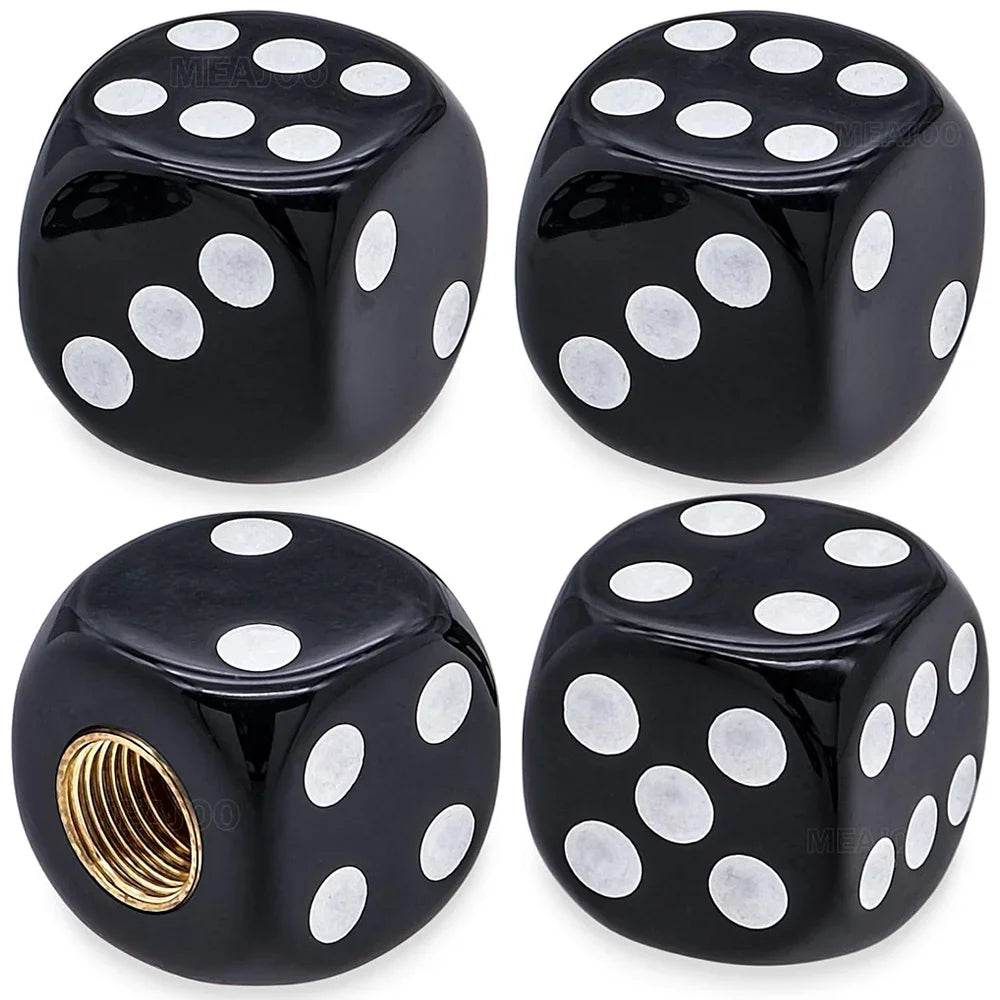 4-Pack Dice Tire Valve Stem Caps – Waterproof Universal Valve Covers for Car Truck Motorcycle Bike, 16 x 16 mm (0.63 x 0.63 in) with 8 mm Thread
