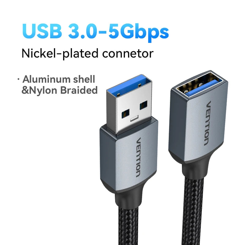 USB 3.0 Extension Cable Male to Female — 5Gbps USB 2.0/3.0 Extender Cord, Multiple Lengths 0.5–3m (1.6–9.8ft) for PC, TV, Xbox, Printer, SSD