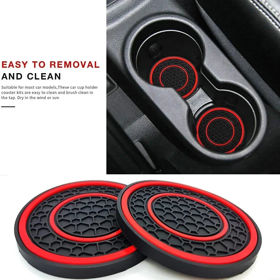 2-Piece Universal Anti-Slip Car Cup Holder Coasters, Dustproof Durable Interior Protectors
